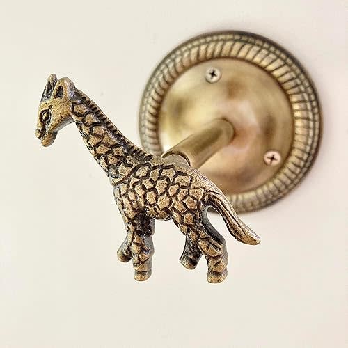 Animal Hook, Curtain Hold Back, Tie Back, Jewellery Hook, Antique Brass, Iron (Giraffe)