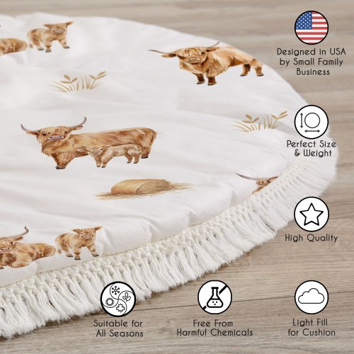 Sweet Jojo Designs Boho Highland Cow Boy, Girl, Gender Neutral Baby Tummy Time Playmat -Farm Animal, Watercolor Modern Farmhouse