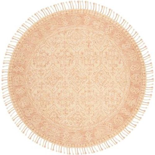 Aspen Tassel APN225 Hand Tufted Indoor Area Rug - Ivory/Blush - 7' Round - Safavieh: Geometric Pattern, Wool Material, Traditional Decor Style