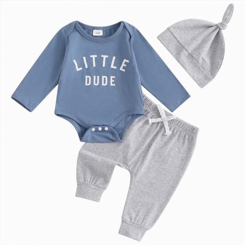 mgoYE Newborn Baby Boy Clothes Letter/Pattern Printed Romper Jumpsuits One Piece Infant Coming Home Outfit 3Pcs Clothing Set(Blue,3-6 Months)