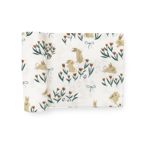 Stretch Knit Swaddle Blanket - Bunnies and Tulips