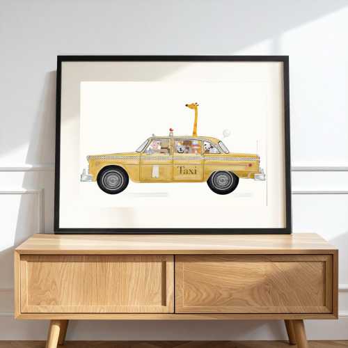 Little Yellow Taxi. Nursery Wall Art – Woodland Animals Print for Kids Room