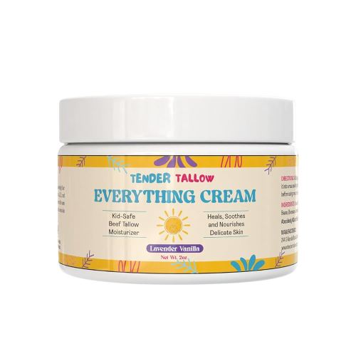 100% Grass Fed Beef Tallow Cream - All-Natural Whipped Tallow Balm for Babies and Kids - Fast-Drying, Moisturizing, Hypoallergenic Tallow Lotion (2 oz., Lavender Vanilla)