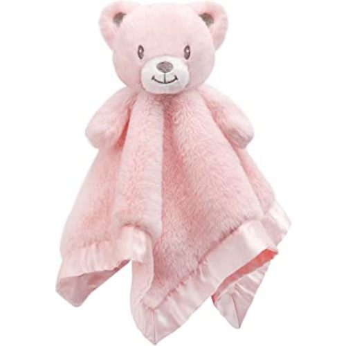 Baby Bear Security Blanket Soft Minky Baby Lovey Animal Plush Blanket Unisex Lovie Gift for Toddler, Boys and Girls, 13.5 Inch Pink