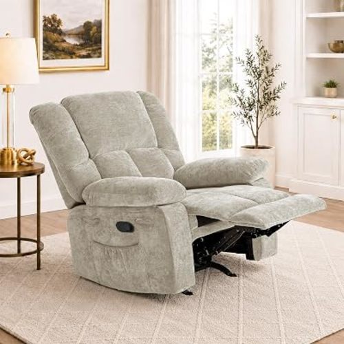 Velvet Rocker Recliner, Manual Recliner Chair with Side Pockets