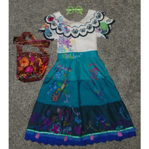 Disney Encanto Mirabel Madrigal Dress Bag and Glasses Costume Girls Size 7/8