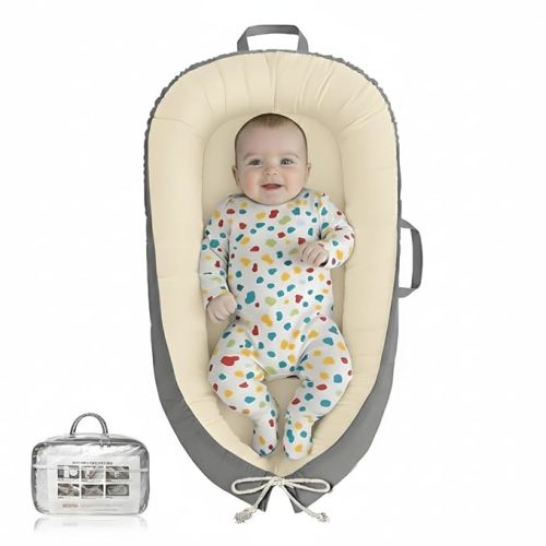 Baby Lounger - Infant Lounger for Newborn 0-24 Months, Pure Cotton Breathable Baby Nest Lounger, Newborn Essentials for Baby Boys & Girls, Portable Baby Lounger for Home and Travel