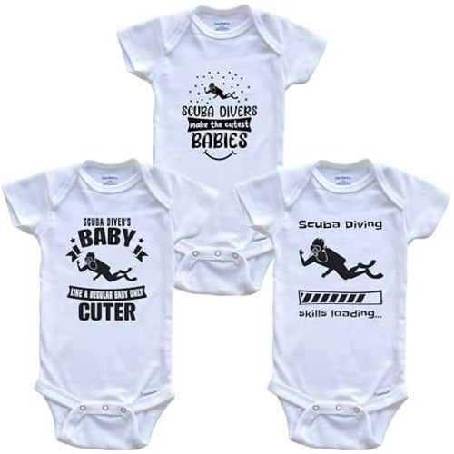 Scuba Diving Scuba Diver Funny Cute Baby Bodysuit Bundle (3 Piece Set)