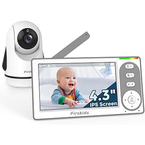 Firskids Baby Monitor - 1000ft Long Range Baby Monitor with Camera and Audio No WiFi, Built in 3500mAh Battery,Auto Night Vision, Temperature, 2-Way Talk, 8 Lullabies, 4.3'' Screen