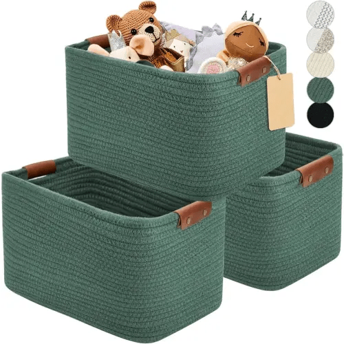 Storage Baskets for Shelves, Cotton Rope Woven Basket With Handles for Organizing, 3-Pack 15"x11"x9.5" Decorative Towel Baskets for Shelves Organizer, Classroom, Kids Toy Bins, Closet, Baby Nursery