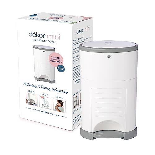 Diaper Dekor Mini Hands-Free Diaper Pail | White | Easiest to Use | Just Step  Drop  Done | Doesnt Absorb Odors | 20 Second Bag Change | Most Economical Refill System