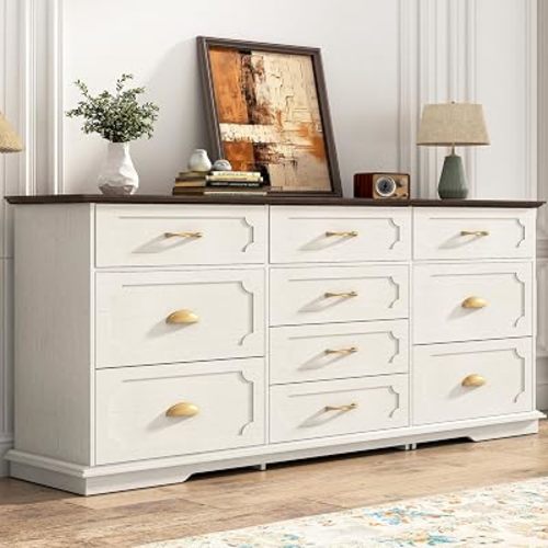 chartustriable 70inch Large Long Dresser w/Charging Station,10 Drawer Dresser w/Deep Big Drawers,Wooden Chest of Drawers w/Power Outlet,White Dressers for Bedroom,Living Room,Entryway