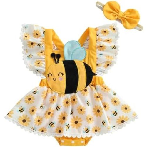 Tempura Infant Baby Girl Summer Clothes Ruffle Fly Sleeve Romper Dress Animal Print Bodysuit Playsuits 3 6 9 12 18Months