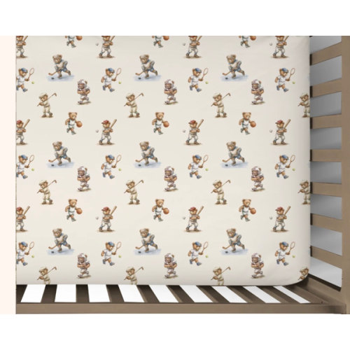 Football Crib Sheets with Teddy Bears and Classic Style