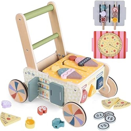 Baby Push Walker, Wooden Baby Walker with Wheels, Montessori Push Walker for Babies 6-12 Months, Push Walking Toys for Boys&Girls 1 Year Old, Gifts for Toddler