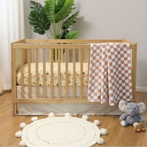 The Peanutshell Baby Crib Bedding Set for Boys or Girls - 3 Pieces - Checkered Baby Blanket Set with Fitted Crib Sheet, Dust Ruffle - Elephant Safari