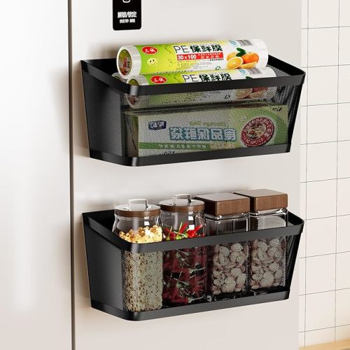 2Pcs Magnetic Spice Rack for Fridge Magnet Hanging Basket Holder for Seasonings Fruit Vegetables Coffee Beans Magnetic Organizer Shelf, Kitchen Refrigerator Organizers