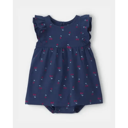 Baby Girl Cherry Sleeveless Bodysuit Dress - Navy Blue | Carter's