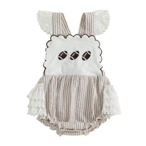 Ruffle Romper | Football Stripe - PREORDER – BayBay Boutique