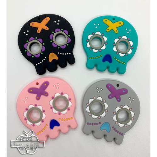 Z- Teether Skull Silicone Teether, Sugar Skull Silicone Teether,  Halloween Teether Pendant, Teething, Pacifier Clip