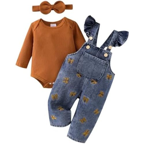 Baby Girl Clothes Newborn Romper Infant Jeans Adjustable Suspender Overalls Cute Headband 3Pcs Outfits Set 0-18 Months