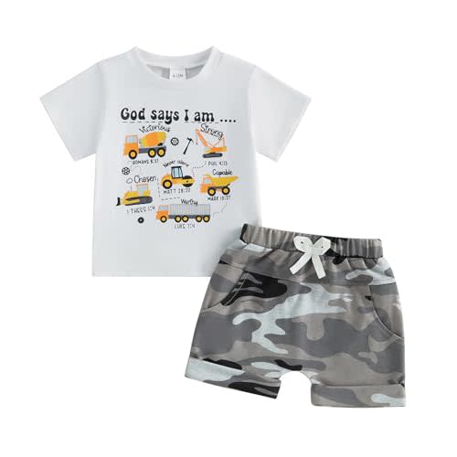 MERSARIPHY Toddler Baby Boy Clothes Trucks Letters Short Sleeve Tops Shirt Casual Shorts Sets 2Pcs 2T 3T 4T Summer Outfit