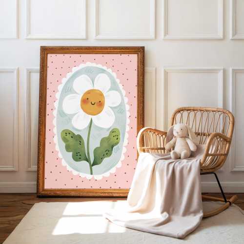 Smiley Daisy: Kids' Room Art Print, Colorful Unique Playroom Wall Decor