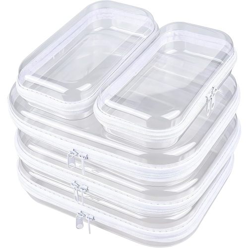 5-Pack Clear Hard Shell Zipper Case With Lids – 3 Large and 2 Small Clear Pencil Case, Stackable,Zipper Pouches Hard Shell for Cosmetics, Charging Cables, Sketch Supplies