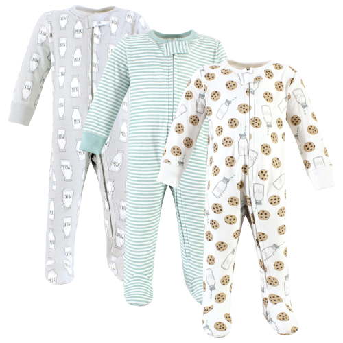 Hudson Baby Unisex Baby Cotton Sleep and Play, Mint Gray Milk And Cookies, 6-9 Months