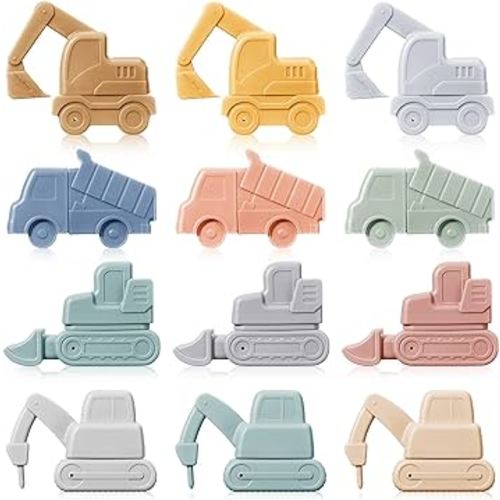 12 Pcs Silicone Vehicles Bath Play Set Soft Rubber Baby Bath Toys Bath Squirt Toys for Kids Infant Boys Girls Toddlers Bath Time Preschool Learning Tools