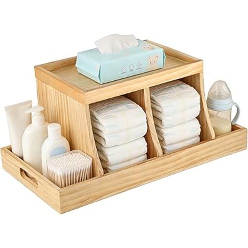 Three colors Diaper Organizer, Wooden Diaper Caddy Organizer, Changing Table Organizer, Diaper Storage Organizer, Nursery Baby Organization (Brown)