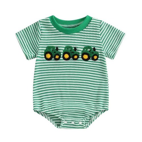 Baby Boy Short Sleeve Waffle Tractor Romper – The Trendy Toddlers
