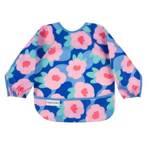 Tiny Twinkle Mess-Proof/Waterproof Long-Sleeve Baby Bib, Machine Washable Smock for Eating (Floral Blue, Small 6-24 Months)