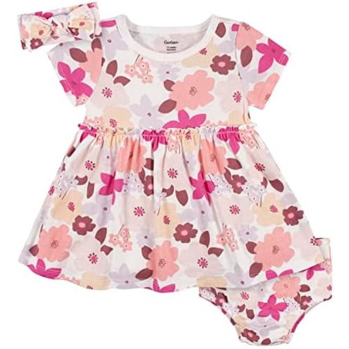 Gerber baby-girls 3-piece Dress, Diaper Cover and Headband Set