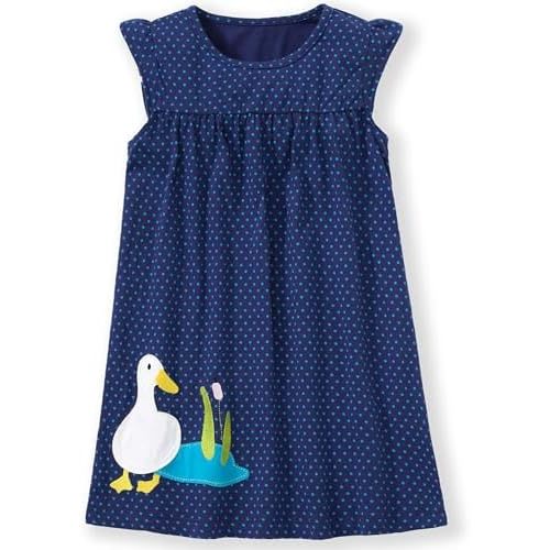 FreeLu Toddler Girls Striped Summer Dress Cartoon Appliques Dresses Girls Cotton Casual Clothing 2-7Y