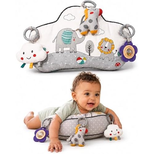 Tummy Time Activity Toy with 3 Detachable Sensory Toys | Baby Tummy Time Pillow for Infants 0-9 Months | Soft Breathable Tummy time Wedge Pillow with Rattle, Crinkle & Teether Toys