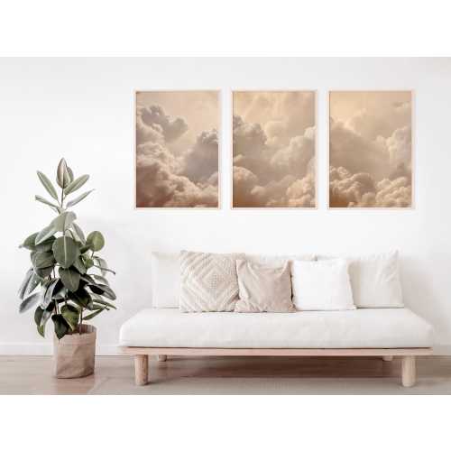 Beige Clouds Wall Art Set of 3 – Fluffy Clouds Sky Print, Neutral Wall Decor, Vintage Bedroom Print Set