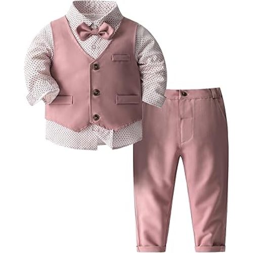 ARTMINE Toddler Boy Clothes Suit Gentleman Wedding Outfits, Formal Dress Shirt+Bowtie+Vest+Pants