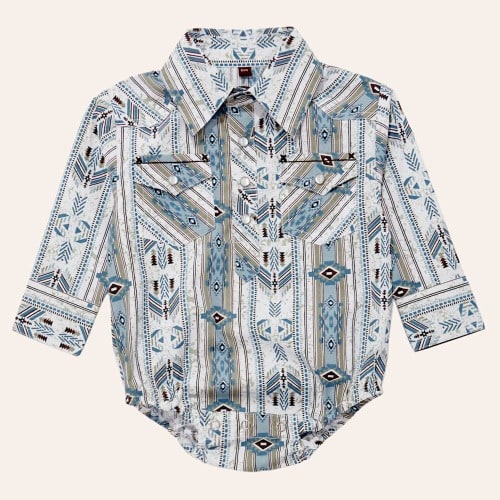 Rafter C Red Dirt Boys' White Aztec Print Long Sleeve Pearl Snap Western Onesie | Cavender's