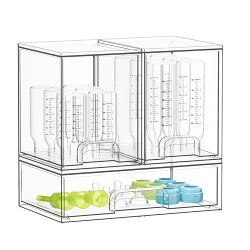 SpaceAid Bottle Storage Organizer Baby - Acrylic Bottles Station Organizer Container, Stackable Clear Drawers for Countertop, Vanity, Bathroom, Cabinet, Pantry Organization, 3 Pack, 2M1L, 10.9" H