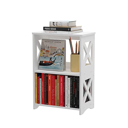 pikpuk Side Table, Narrow End Table with Storage Shelf, Minimalist Bedside Tables Nightstand, Small Bookshelf Bookcase, Bathroom Shelves, Display Rack for Bedroom, Living Room, Office, White.