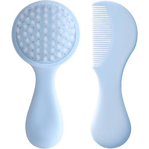 Baby Hair Comb Set Soft Baby Hair Brush Baby Comb Hair Comb Set Newborn Baby Hair Brush and Comb Set Baby Care Hair Brush for Girls and Boys,Baby Hair Brush Set for Newborns, Blue