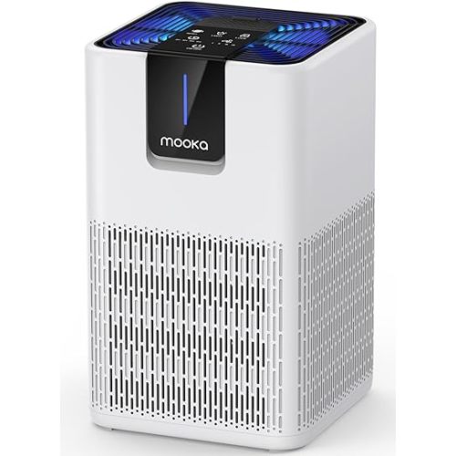 Air Purifiers for Home Large Room Up to 1250 Ft²,MOOKA H13 HEPA Air Purifier for Pets Dust Odor Smoke,Aromatherapy Function,Air Cleaner with 15dB Quiet Sleep Mode for Bedroom Office Living Room,White