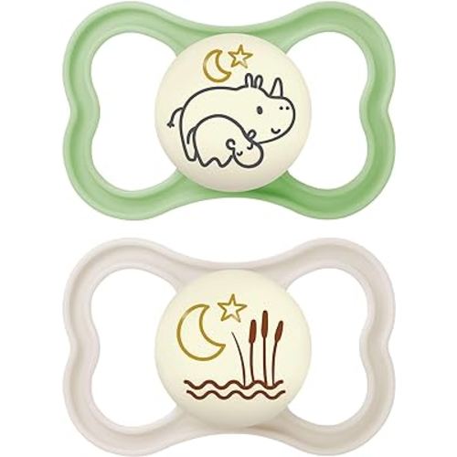 MAM Air Night Pacifiers, MAM Sensitive Skin Pacifier 6+ Months, Glow in The Dark Pacifier, Best Pacifier for Breastfed Babies, Unisex Baby Pacifiers, 2 Count (Pack of 1)