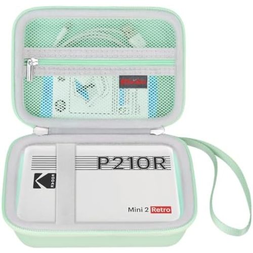 Elonbo Carrying Case for KODAK Mini 2 Retro 2x3 Portable Photo Printer, Color Instant Print Digital Camera Hard Travel Bag, Picture Printer Storage Holder, Pocket Fits Film Cartridge, Green