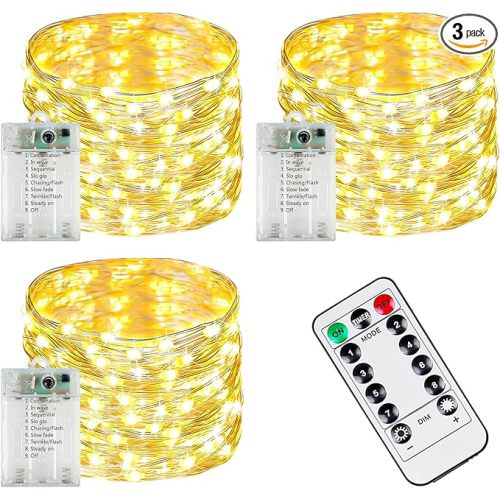 3-Pack 78FT 240 LED Fairy Lights Battery Operated with Timer & Remote, Waterproof Twinkle Lights Indoor Outdoor 8 Modes for Bedroom Centerpiece Wedding DIY Party Christmas Classroom Dorm Decoration