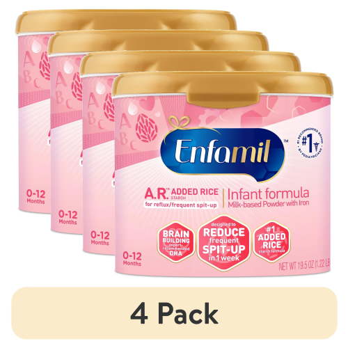 (4 pack) Enfamil A.R. Powder Baby Formula, Designed to Reduce Frequent Spit-Up in 1 Week, 19.5 Oz Tub