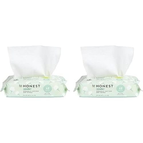 The Honest Company 100% Pure Organic Cotton Dry Wipes | Multi-Use Disposable Facial Cloth and Baby Wipe | Hypoallergenic and Gentle on Skin | 96 Count (2 Packs of 48)