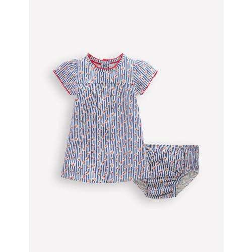 Gathered Jersey Dress-Bluejay Cherry Stripe