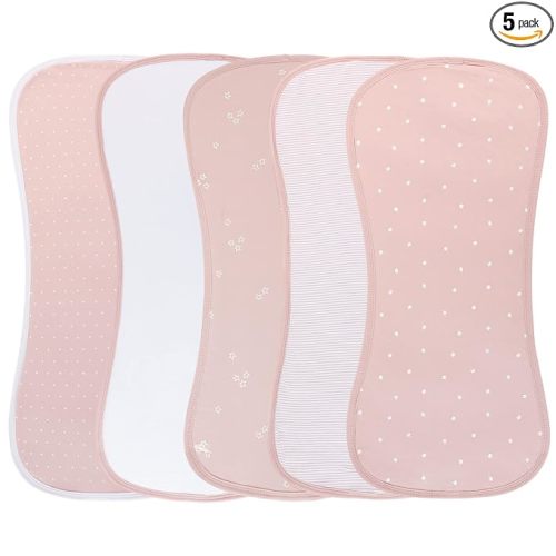 Ely's & Co. Baby Burp Cloths - 5pc Hourglass Shape with Extra Absorbent - Baby Bibs & Burp Cloths Baby Girl and Baby Boy, Newborn Essentials (Pink Tulip)